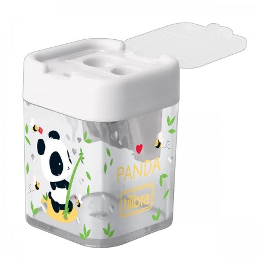 Apontador Escolar Panda Decorado c/ Depósito 2 Furos Tilibra