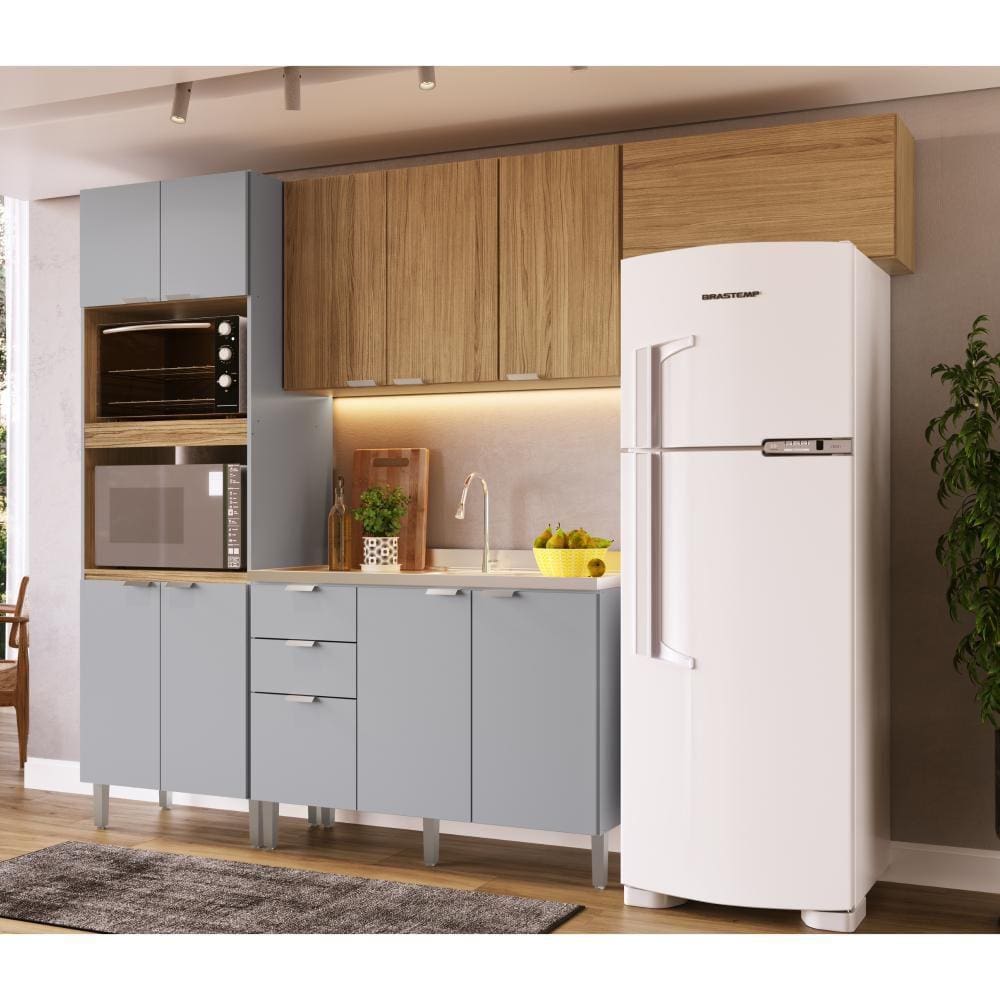 Armário de Cozinha Completa MDF 4 peças com Balcão Hera Decibal Griseo Naturalle