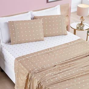 Jogo De Cama Lençol Celine Casal Queen 04 Peças Micropercal 200 Fios Bolinhas - Cáqui