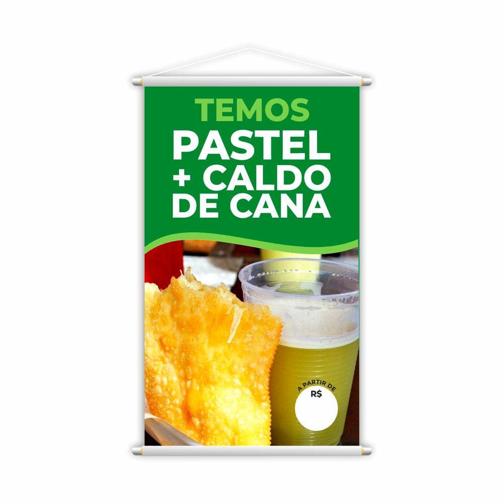 Banner Temos Pastel e Caldo de Cana Lanche Preço 60x40cm