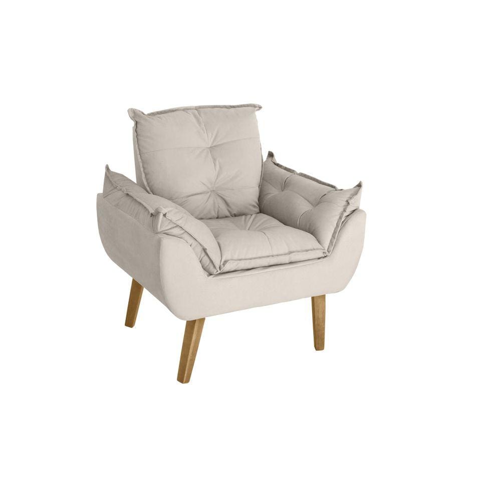 Poltrona Decorativa Opala Bege Claro com fibra de silicone e pés quadrado SMF DECOR