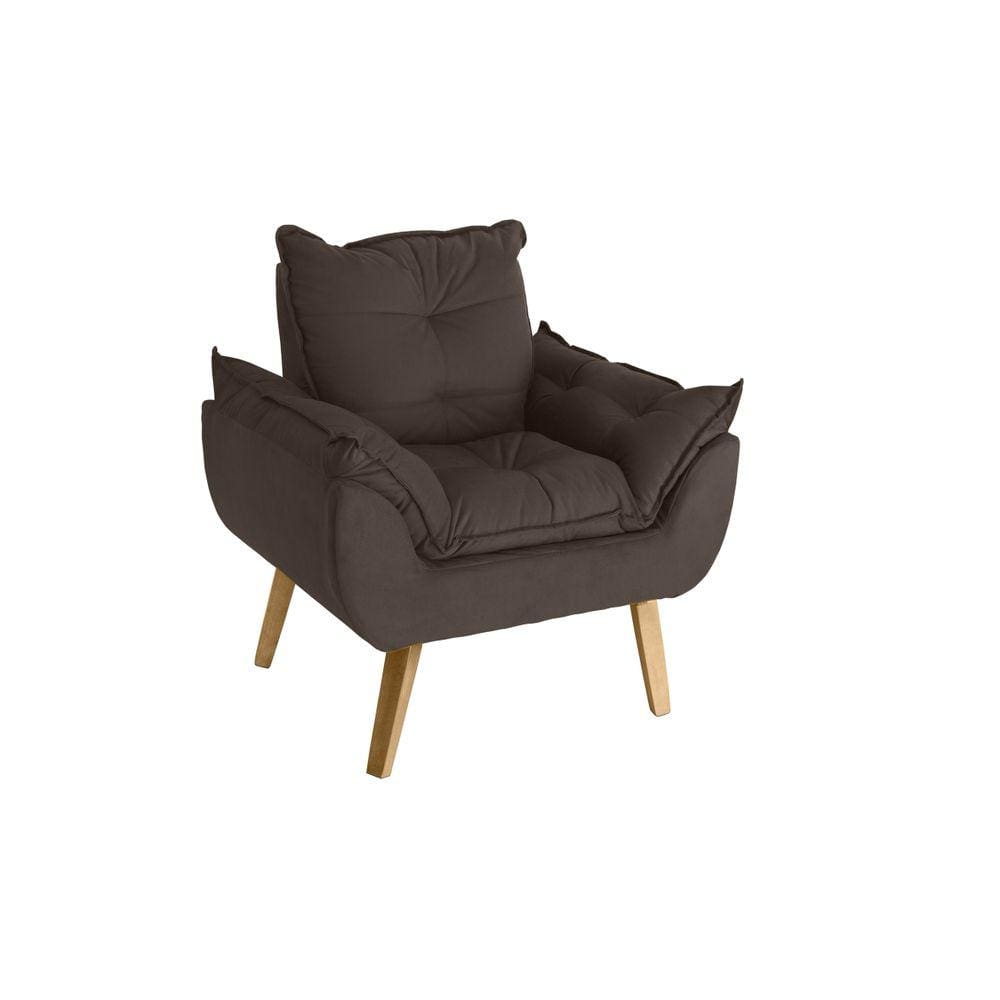 Poltrona Decorativa Opala Marrom com fibra de silicone e pés quadrado SMF DECOR Poltrona Decorativa Opala Marrom com f