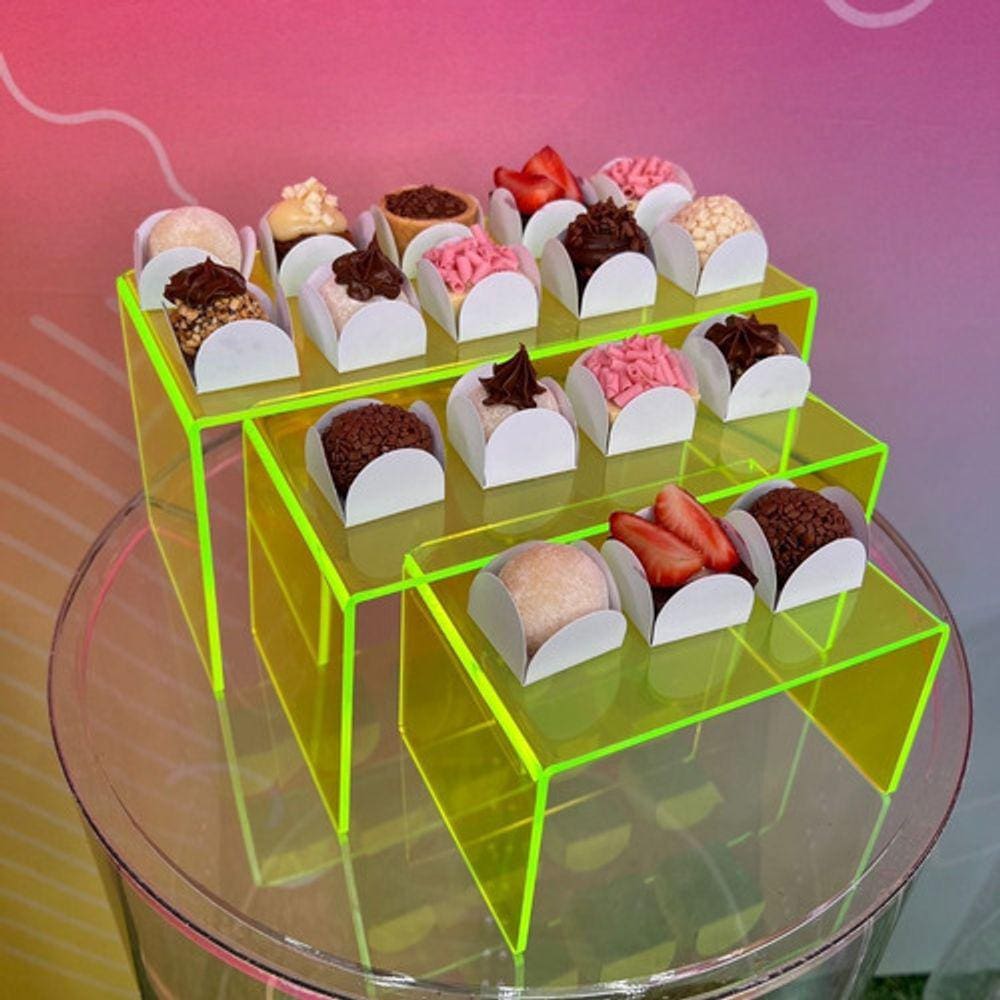 Trio Suportes Para Doces Aniversário Decoração Neon