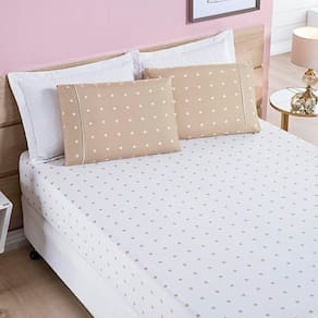 Jogo De Cama Lençol Celine Casal King 03 Peças Micropercal 200 Fios Bolinhas - Cáqui