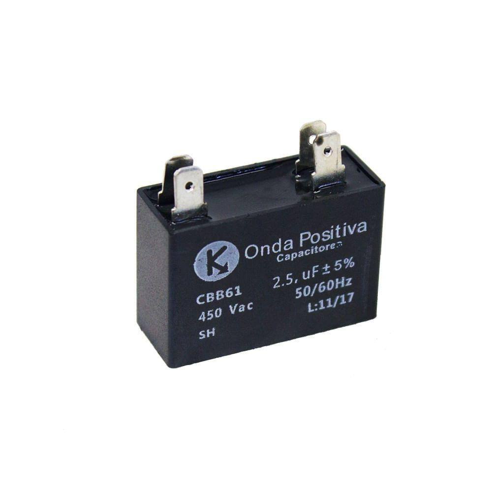 Capacitor Permanente Retangular 2.5uF 450VCA Onda Positiva