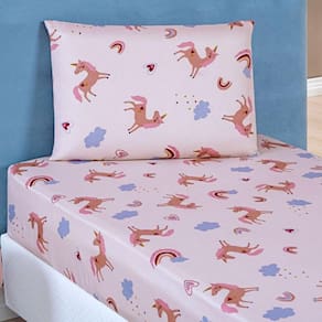 Jogo De Cama Lençol Carrosel Solteiro 02 Peças Infantil Estampado Divertido - Unicórnio