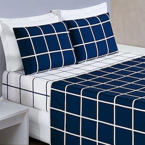 Jogo De Cama Lençol Minimalista Casal Padrão 04 Peças Micropercal 200 Fios Premium Azul Marinho