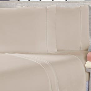 Jogo De Cama Lençol Sofist Ponto Palito 400 Fios Toque Macio Casal King 04 Peças - Bege