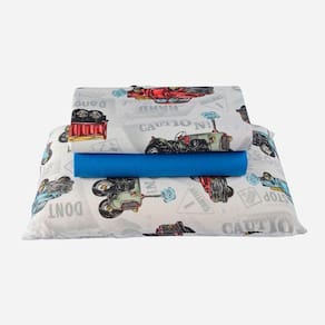 Jogo De Cama Lençol Fantasy Carros Solteiro 03 Peças 100% Algodão Infantil Infantil - Azul