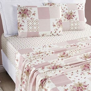 Jogo De Cama Lençol Casal Queen 04 Peças Microfibra Estampada Ayla - Rosa Floral Matura