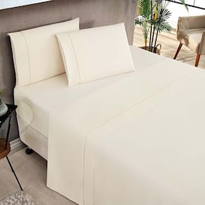 Jogo De Cama Lençol Milano Casal Padrão Percal 180 Fios Ponto Palito Liso 04 Peças - Palha