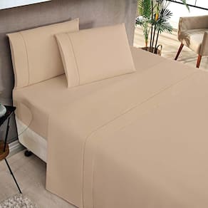 Jogo De Cama Lençol Milano Casal Padrão Percal 180 Fios Ponto Palito Liso 04 Peças - Cáqui
