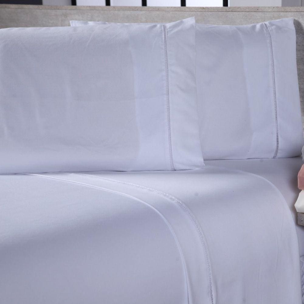 Jogo De Cama Lençol Sofist Ponto Palito 400 Fios Toque Macio Solteiro 02 Peças - Branco