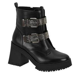 Bota Coturno Vizzano Com Tiras De Brilho Fashion e Salto Grosso