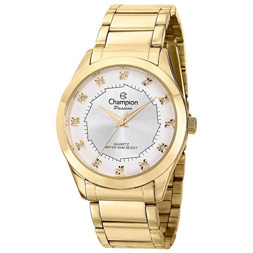Relógio CHAMPION Passion feminino dourado strass CH24759H