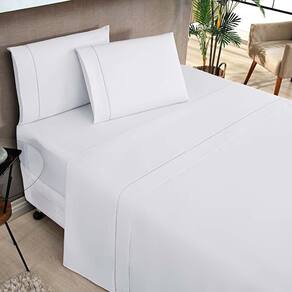 Jogo De Cama Lençol Milano Casal King Percal 180 Fios Ponto Palito Liso 04 Peças - Branco