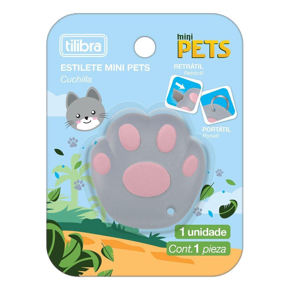 Estilete Mini Retrátil PETS Portátil Formato de Patinha Animais Tilibra