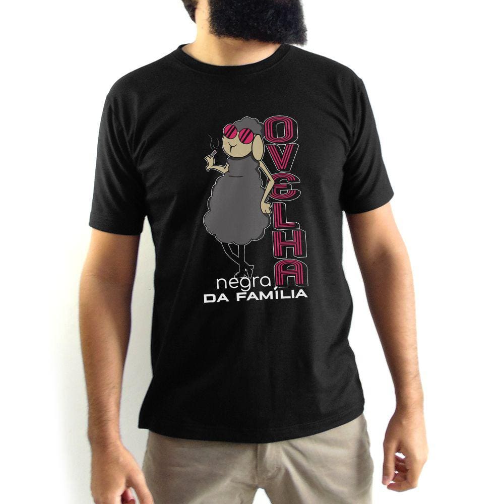 Camiseta Masculina Ovelha Negra Da Família Preta