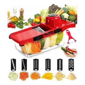 Ralador Fatiador Cortador Manual Legumes Vegetais Aço Inox Chefe Multifuncional 6 em 1 Lâminas Removíveis Com Descascador