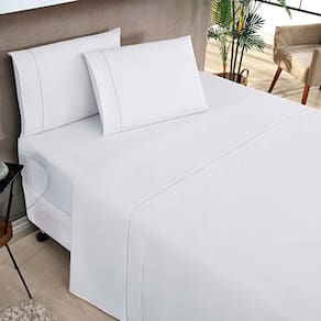 Jogo De Cama Lençol Milano Casal Queen Percal 180 Fios Ponto Palito Liso 04 Peças - Branco