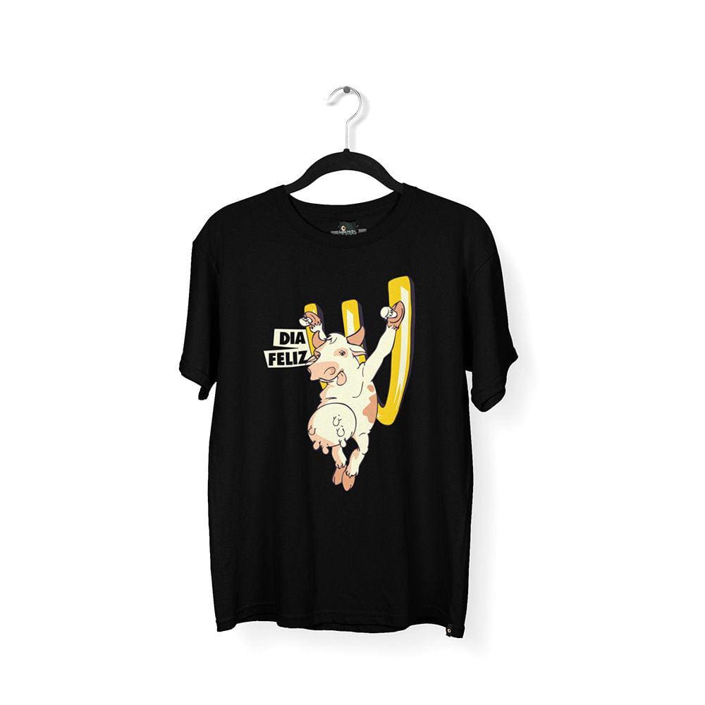 Camiseta Masculina Vaca Dia Feliz Preta