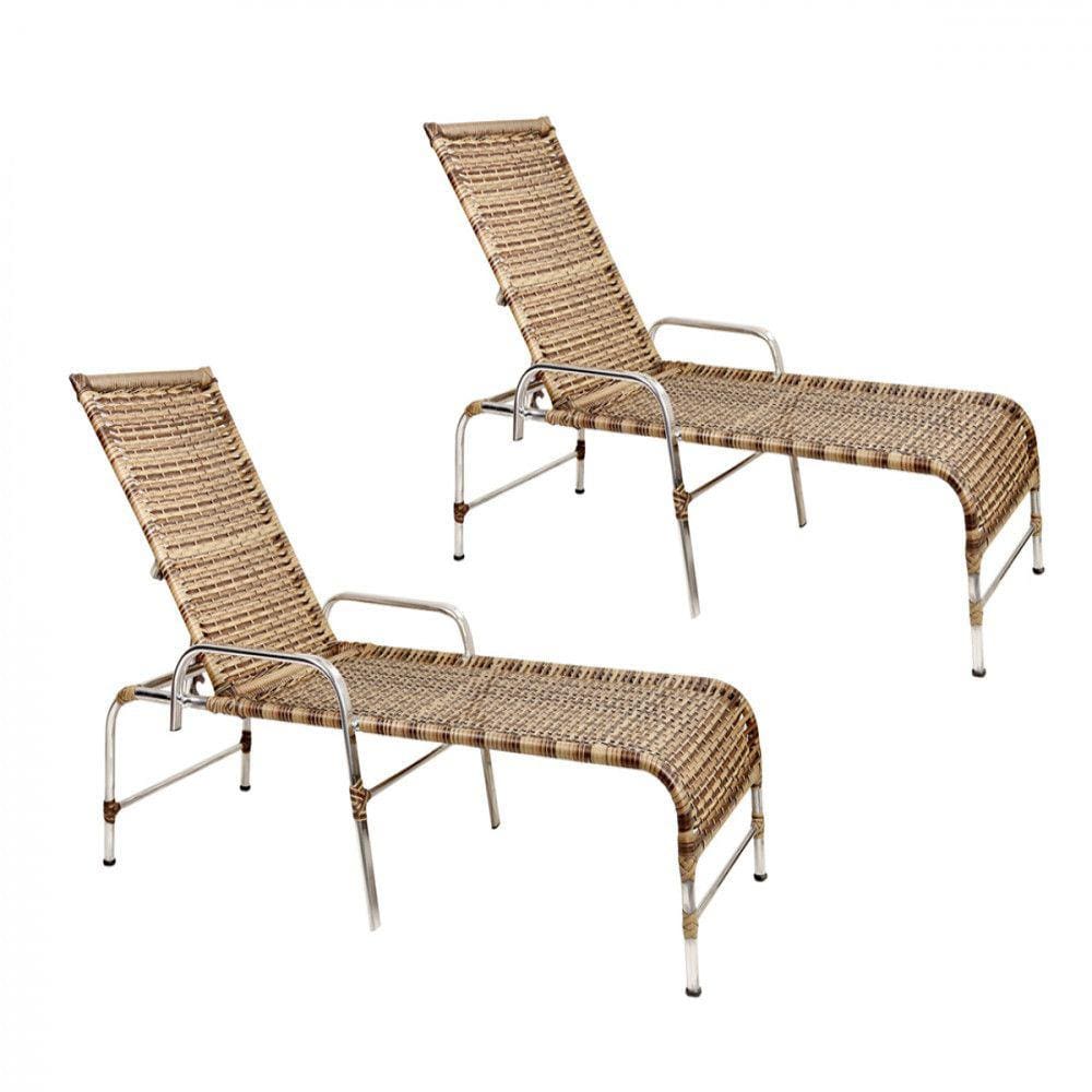 3 Espreguiçadeiras Catar e Mesa Grécia com Balde em Alumínio Piscina, Área, Jardim - Trama