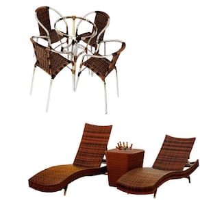 4 Cadeiras e Mesa com 2 Espreguiçadeiras e Mesa com Balde em Alumínio para Jardim, Piscina e Área