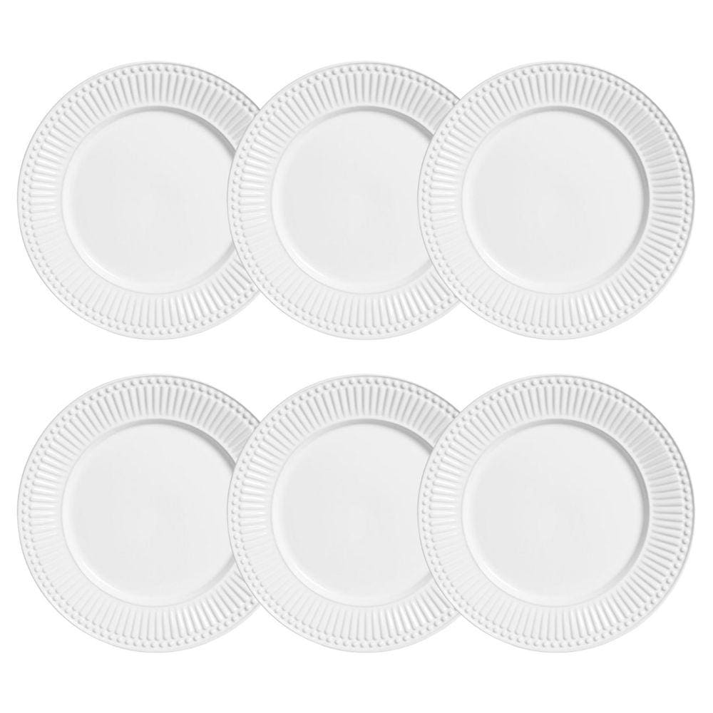 Jogo Pratos Rasos Porto Brasil Cerâmica Roma Branco Kit 6 Un