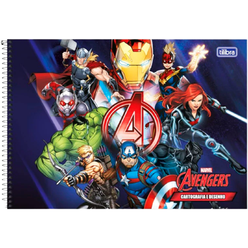 Caderno Desenho Cartografia 80 Folhas Tilibra Avengers azul