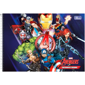 Caderno Desenho Cartografia 80 Folhas Tilibra  Avengers azul