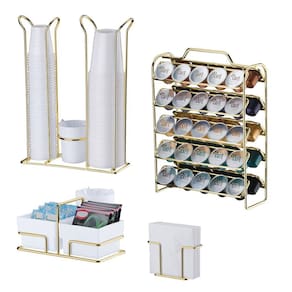 Kit Suporte Porta 50 Cápsulas Café Nespresso Guardanapo Copo Descartável Sachês Dourado - Future