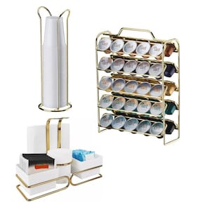 Kit Suporte Porta 50 Cápsulas Café Nespresso Organizador Copo Descartável e Mexedores Dourado - Future