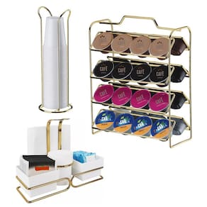 Kit Suporte Porta 32 Cápsulas Café Dolce Gusto Organizador Copo Descartável e Mexedores Dourado - Future