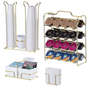 Kit Suporte Porta 32 Cápsulas Café Dolce Gusto Guardanapo Copo Descartável Sachês Dourado - Future