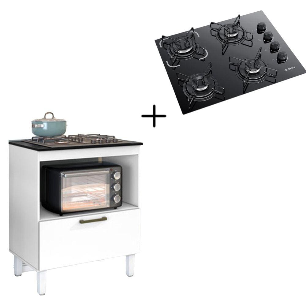Kit Balcão Cooktop Itatiaia com 1 Porta e Fogão Cooktop 4 Bocas Bivolt