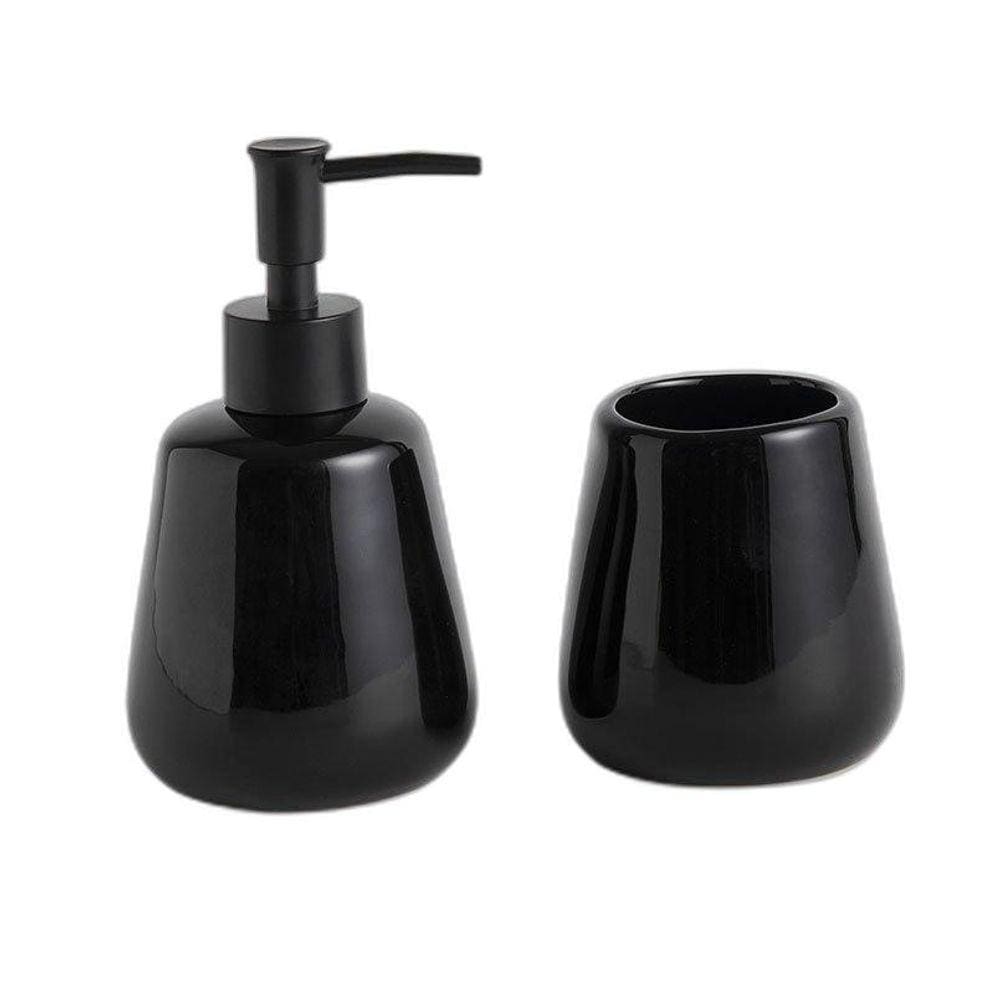 Kit Banheiro De Cerâmica Primor Preto 2 Peças - Jolitex