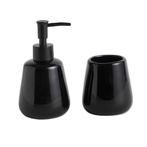 Kit Banheiro De Cerâmica Primor Preto 2 Peças - Jolitex