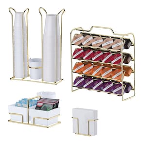 Kit Suporte Porta 40 Cápsulas Café Três Corações Guardanapo Copo Descartável Sachês Dourado - Future