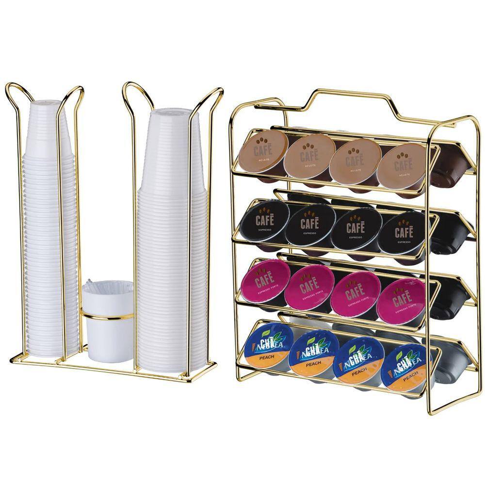 Kit Suporte Porta 32 Cápsulas Café Dolce Gusto Organizador Copos Descartáveis Dourado - Future
