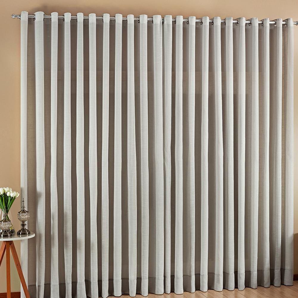 Cortina Sol Voil Gaze De Linho 3,00X2,80 Sala Quarto Prata