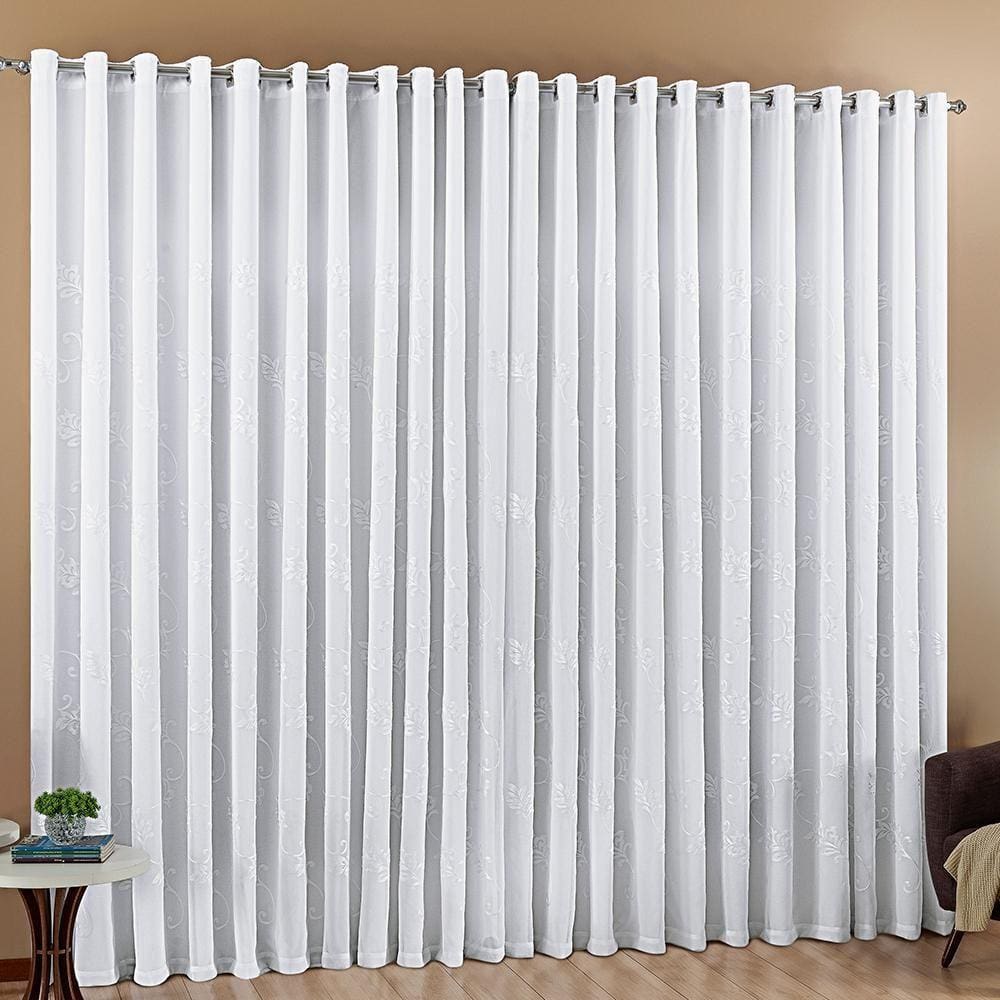 Cortina Luz Voil Bordado 3,00X2,80 Sala Quarto Branca