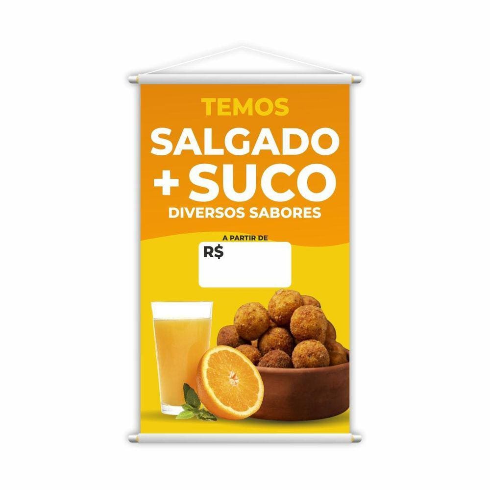 Banner Temos Salgado E Suco Diversos Sabores Preço 60X40Cm