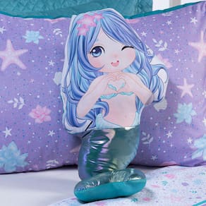 Almofada Infantil Boneca Avulsa Sereia Verde Tiffany Cauda Frutacor c/ Enchimento Silicone