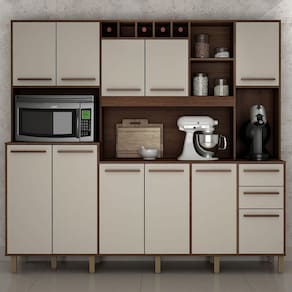 Armário de Cozinha 11 Portas 2 Gavetas Petra Valdemóveis Chocolate/Off White