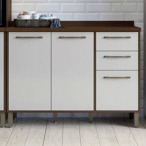 Balcão de Cozinha com Tampo 3 Portas 2 Gavetas 120cm Áustria Valdemóveis Chocolate/Off White
