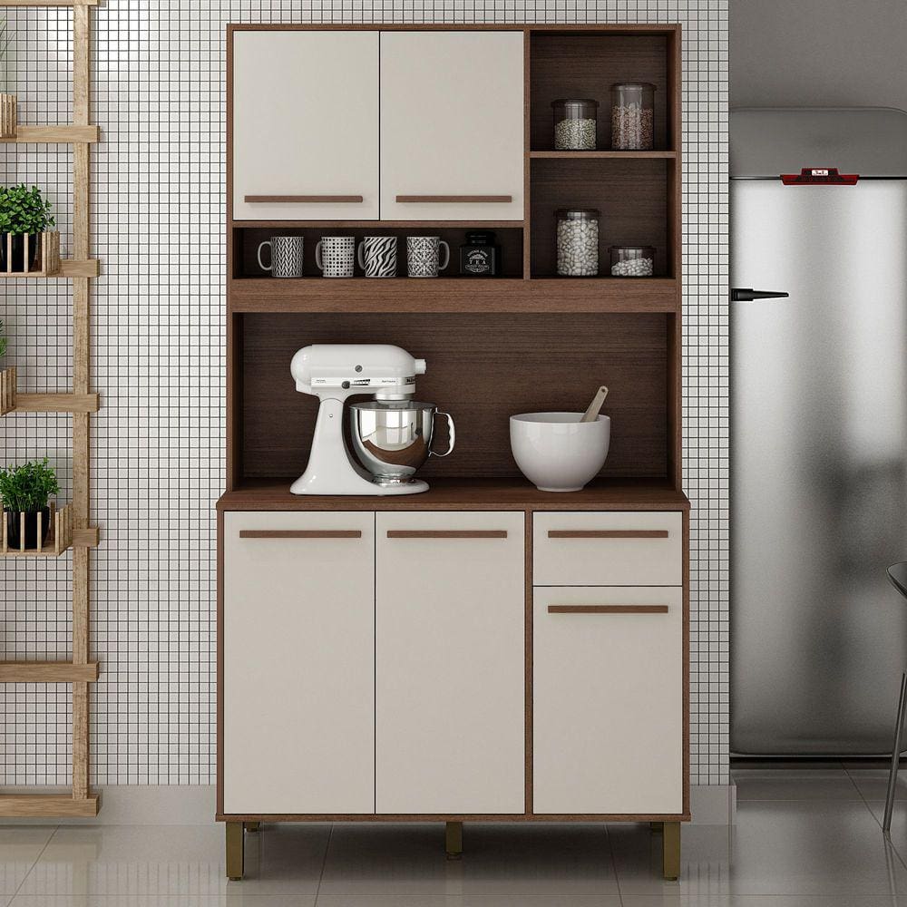 Armário de Cozinha 5 Portas 1 Gaveta e Nichos Ametista Valdemóveis Chocolate/Off White