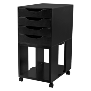 Organizado de Escritório Gaveteiro Easy Box MDF 4 Gavetas com Rodízios Preto Black Piano