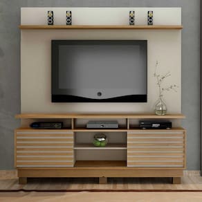 Estante Home para TV até 60 Polegadas 2 Portas 2 Prateleiras e Nichos Texas Valdemóveis Off White/Cinamomo