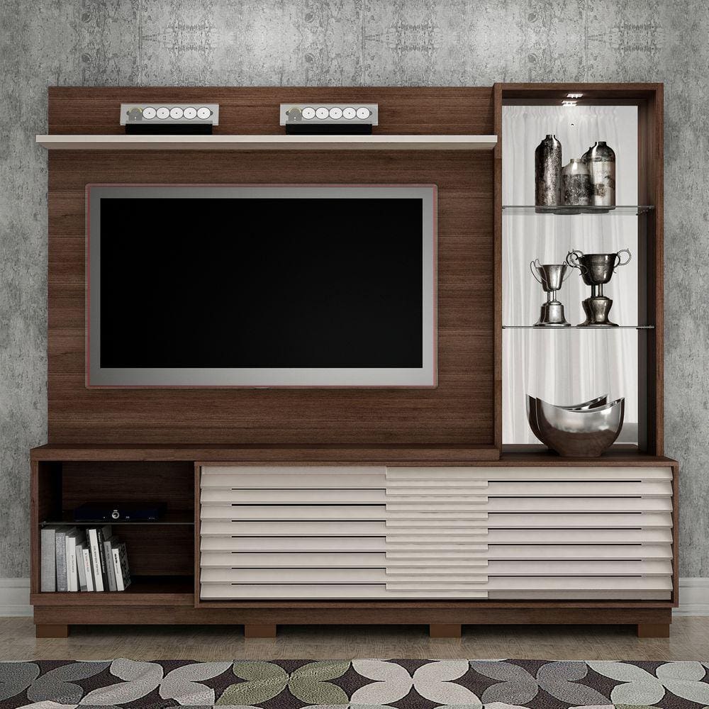 Painel para TV até 65 Polegadas 2 Portas 4 Prateleiras Ravena Valdemóveis Chocolate/Off White