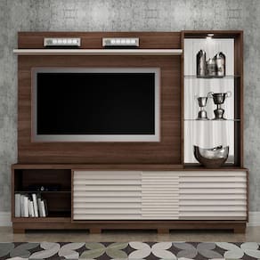 Painel para TV até 65 Polegadas 2 Portas 4 Prateleiras Ravena Valdemóveis Chocolate/Off White